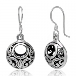 925 Oxidized Sterling Silver Bali Inspired Open Filigree Circle Dangle Hook Earrings Jewelry for Women - Nickel Free