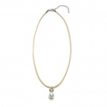 Sterling Silver 9-10mm Freshwater Pearl and Diamond Shape Lemon Quartz Gemstones with Yellow Ribbon Necklace 16+2 Extended Chain.