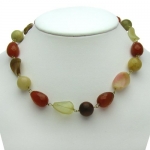 14k Yellow Gold Genuine Orange Carnilian Green and Brown Jade Hand Wired Necklace 16 Length.