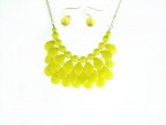 Fashion Grand Stone Layered Necklace Earrings Set - Yellow (JCN6-G-YE)