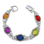 Contessa Bella Fancy Filigree Silver Tone Multi Color Jewel Tone Stones Magnetic Clasp Charm Women Bracelet Elegant Trendy Colorful Fashion Jewelry