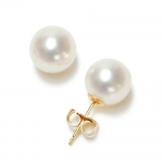 Bridal Wedding Earring 14k Yellow Gold 7-8 mm Pure White And Shining Cultured Freshwater Pearl Perfect Round High Luster Stud Earring
