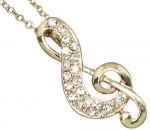 Gorgeous Austrian Crystal Embellished Silver Musical/Music Note Treble Clef Necklace in Gold