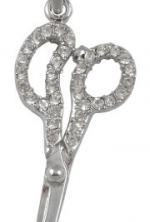 Crystal Barber Hair Dresser Scissors Shears Charm Necklace - Silver Plated - They Open! - CRYSTALS ON BOTH SIDES