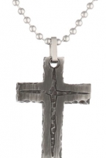 Men's Stainless Steel Stone Finish with Black IP Cross Pendant Necklace