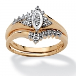 1/10 TCW Round Diamond 10k Yellow Gold Bridal Engagement Wedding Marquise-Shaped Ring Set