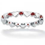 Round Birthstone Sterling Silver Heart Eternity Band Stack Ring- January- Simulated Garnet