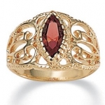 Marquise-Cut Birthstone 14k Yellow Gold-Plated Filigree Ring- January- Simulated Garnet