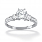 2.14 TCW Round Cubic Zirconia Ring With Princess-Cut and Baguette Accents in 10k White Gold