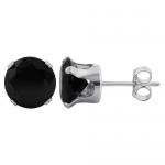 TDEZ2060-B Sterling Silver 7mm Round Black Cubic Zirconia Post Back Stud Earrings