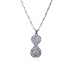 New Cz Infinity Necklace Pendant with 18 Inch Long Rolo Chain Included. Silver Plated