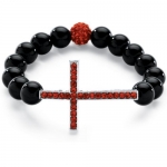 PalmBeach Jewelry 5390101 Birthstone Onyx Horizontal Cross Beaded Bracelet in Silvertone January - Simulated Garnet