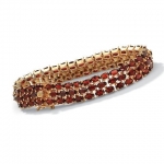 PalmBeach Jewelry 16732 27.50 TCW Oval-Cut Garnet 14k Yellow Gold Over Sterling Silver Triple-Row Tennis Bracelet 8 1/2