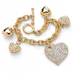 PalmBeach Jewelry 49400 Round Crystal Accent Goldtone Metal Multi-Heart Charm Bracelet 8