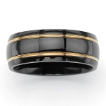 PalmBeach Jewelry 503698 Black ION-Plated Stainless Steel Yellow Gold Tone Accent Grooved Wedding Band Ring - Size 8