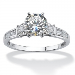 PalmBeach Jewelry 2.14 TCW Round CZ Ring With Princess-Cut and Baguette Accents in 10k White Gold