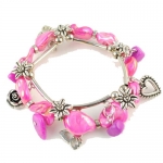 Stretchable Pink Shell Beaded Bracelet with Alloy Flower Pendant,Br-1107