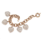 PalmBeach Jewelry 53131 Crystal Encrusted Heart Charm Bracelet in Rose Gold-Plated