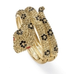 PalmBeach Jewelry 51721 Round Champagne-Colored and Black Crystal Yellow Gold Tone Snake Bangle Bracelet 8 in.