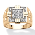 PalmBeach Jewelry 536369 Mens .28 TCW Pave Cubic Zirconia Square Ring in 18k Gold over Sterling Silver - Size 9