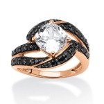 PalmBeach Jewelry 534939 2.45 TCW Cushion-Cut Cubic Zirconia and Black Cubic Zirconia Ring in Rose Gold over Sterling Silver - Size 9