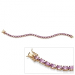 PalmBeach Jewelry 49661 13.50 TCW Oval-Cut Genuine Amethyst 18k Yellow Gold Over Sterling Silver Tennis Bracelet 7 1/2