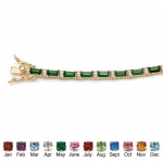 PalmBeach Jewelry 4985105 Emerald-Cut Simulated Birthstone Crystal Accent 14k Yellow Gold-Plated Tennis Bracelet 7 1/2 May - Simulated Emerald