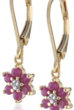 18k Yellow Gold Plated Sterling Silver Ruby Flower Dangle Earrings