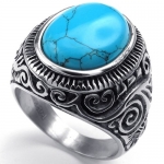 KONOV Jewelry Mens Stainless Steel Ring, Classic Vintage, Blue Silver, Size 9