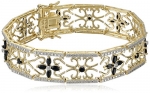 Yellow Gold Plated Sterling Silver Sapphire and Diamond Accent Flower Bracelet, 7.5