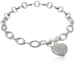 Sterling Silver Pave-Set Cubic Zirconia Heart Bracelet, 7.25