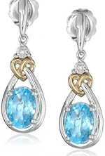 Love Knot Sterling Silver and 14k Yellow Gold Blue Topaz with Diamond-Accent Earrings