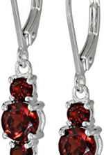 Sterling Silver Garnet 3-Stone Dangle Earrings