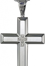 Men's Stainless Steel Cross Pendant Necklace (1/20 ct), 24