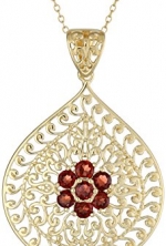 Yellow Gold Plated Sterling Silver Garnet Flower Pendant, 18