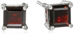 Sterling Silver 6mm Square-Cut Garnet Earrings