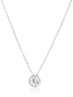 Platinum Plated Sterling Silver Round-Cut Bezel-Set Cubic Zirconia Pendant Necklace, 18