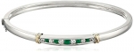 Sterling Silver and 14k Yellow Gold Emerald and White Sapphire Bangle Bracelet