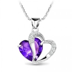 KATGI Fashion Silver Plated Diamond Accent Amethyst Heart Shaped Pendant Necklace