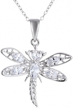 Sterling Silver Cubic Zirconia Dragonfly Pendant, 18