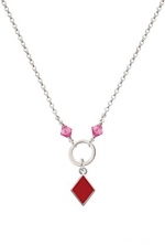 Card Suit - Diamond Hot Pink Bicone Karma Ring Necklace