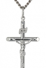 Men's Sterling Silver Crucifix Pendant Necklace with Stainless Steel Chain, 24