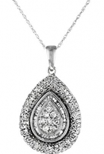 10k White Gold and Diamond Teardrop Pendant Necklace (1 cttw), 18