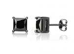 925 Sterling Silver Princess Cut Black Cubic Zirconia Stud Earrings