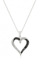 10k White Gold Black and White Diamond Heart Pendant Necklace (1/3 cttw), 18