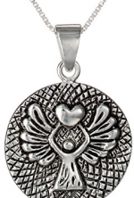 Sterling Silver Guardian Angel Reversible Angel Pendant Necklace, 18