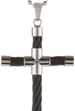 Men's Black-Tone Stainless Steel Cable Cross Pendant Necklace, 22''