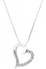 10k White Gold Round and Diamond Heart Pendant Necklace (1/10 cttw), 18