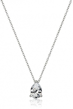 Platinum-Plated Sterling Silver Teardrop Cubic Zirconia Pendant Necklace, 18