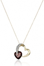 10k Yellow Gold Garnet and Diamond Heart Pendant Necklace (1/10 cttw, I-J Color, I2-I3 Clarity)